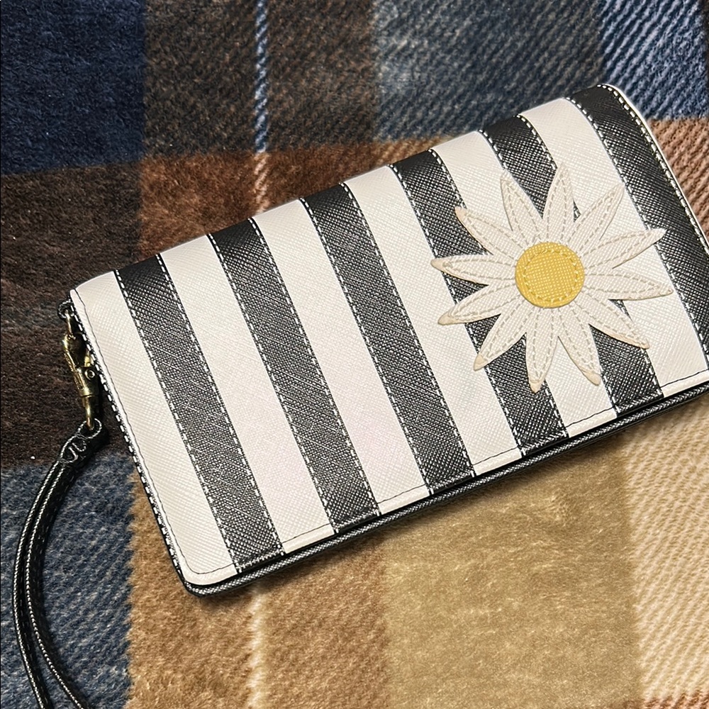 Striped Black and White Clutch with Daisy Design